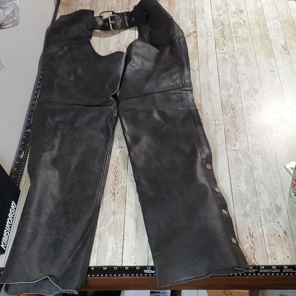 Event Leather Motorcycle Chaps Women's Black Zipper Snaps‎ Lace-Up Back Buckle S